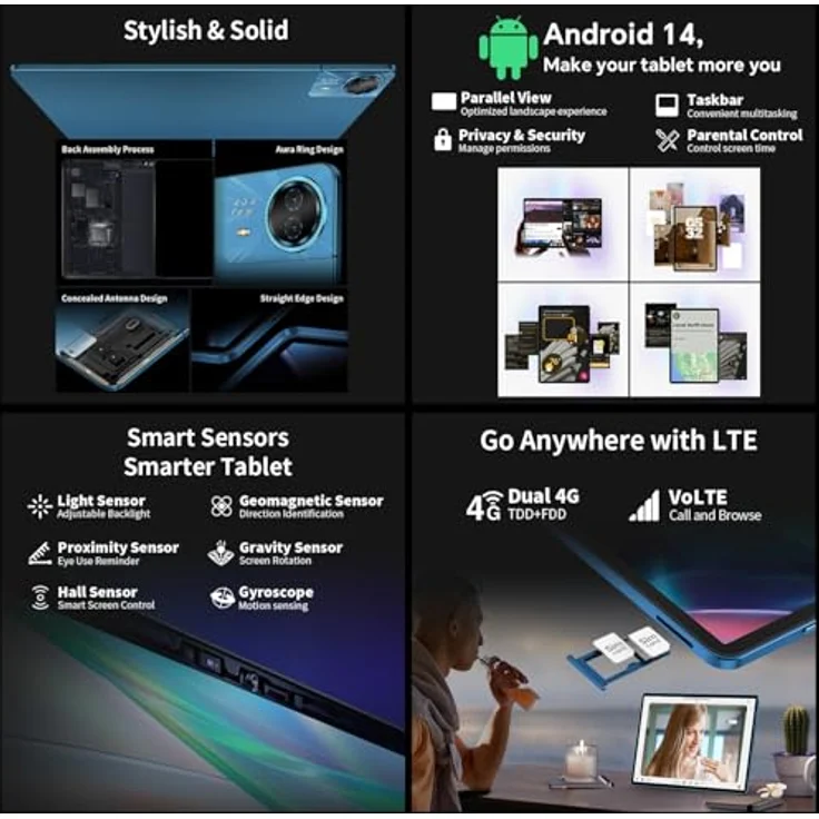 TECLAST T70 Tablet, 14'' Zoll Gaming Tablet mit MTK G99 Octa-Core, 20GB RAM, 256GB UFS2.2, 10000mAh Akku, 4G LTE/5G WLAN, Android 14, grau – Bild 4
