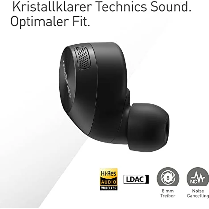 Technics EAH-AZ60M2EK kabellose Ohrhörer mit Noise Cancelling, Multipoint Bluetooth, komfortable In-Ear-Kopfhörer mit integriertem Mikrofon, anpassbare Passform, bis zu 7 Stunden Wiedergabe, Schwarz – Bild 2