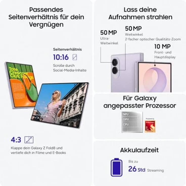 SAMSUNG Galaxy Z Fold8, 256 GB Smartphone in Lavender, Dual SIM – Bild 3
