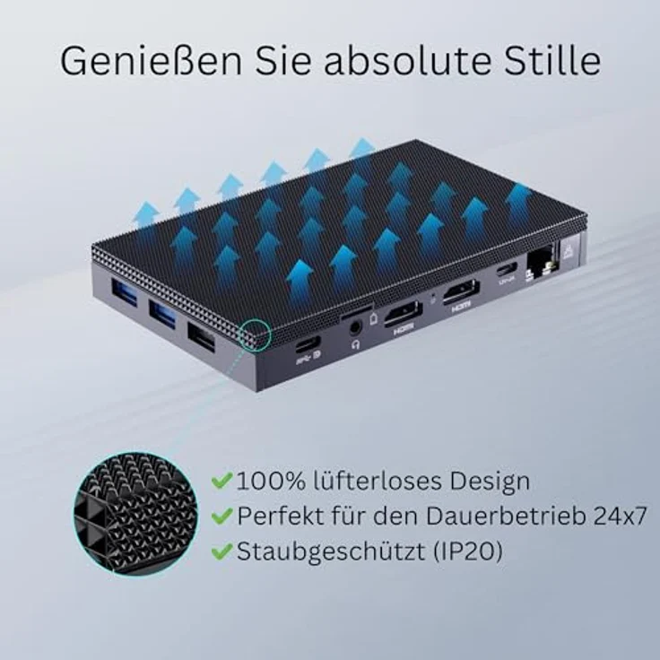 Orbsmart AW-16L Mini-PC, passiver Bürocomputer mit Intel N150, 8 GB RAM, 256 GB HDD, Windows 11 Pro, bis zu 3 Monitore, WiFi 6, lautlos – Bild 2