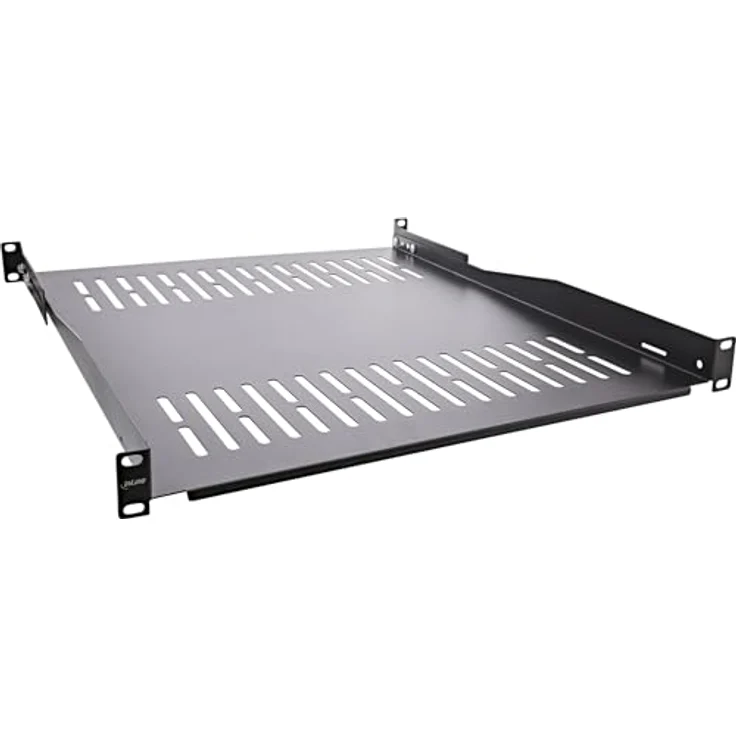InLine 19" Fachboden, 550mm, 50kg, 1HE, RAL 9005 schwarz - Strapazierfähiger Server-Zubehör Fachboden aus pulverbeschichtetem SPCC-Stahl – Bild 1