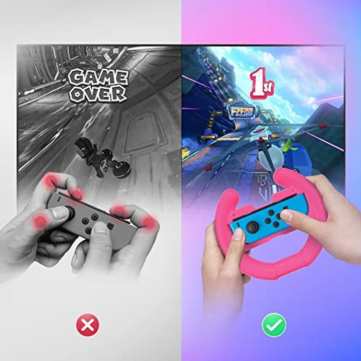 Oniverse PACK OF 4 RACING WHEEL CONTROLLER HOLDERS, Set mit 4 Joystick-Haltern in Neonfarben (Rot, Blau, Grün, Pink) für Nintendo Switch – Bild 3