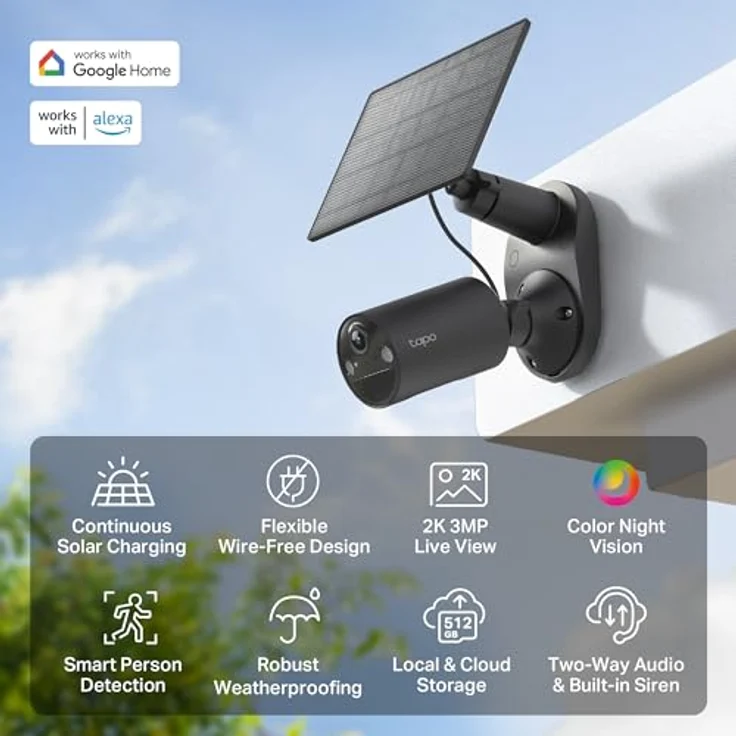 Tapo C411 KIT, 2K Solar Überwachungskamera für außen, IP65 wetterfest, Farbnachtsicht, WLAN 2,4 GHz, Zwei-Wege-Audio, Personenerkennung, lokale Speicherung bis 512 GB – Bild 2