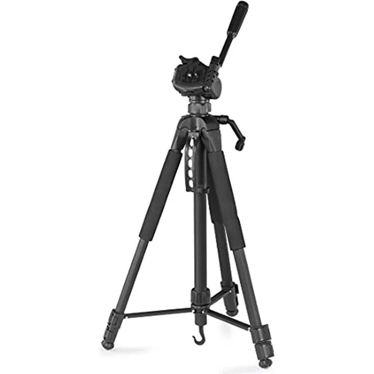 Hama Stativ Kamera "Action 165 3D" (Leichtes Fotostativ inkl. Handy-Halterung, Tripod mit 61-165cm Höhe, Dreibeinstativ mit 3-Wege-Kopf, Spiegelreflexkamera Stativ für Canon/Nikon/Sony) schwarz, leichtes Camera Tripod mit 3 Schaumstoffgriffen – Bild 1