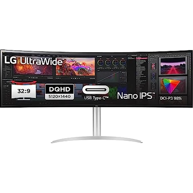 LG Electronics 49WQ95X-W.AEU IPS 32:9 UltraWide Monitor 49" (124,46 cm), QHD Wide 1440p, Curved TFT-LCD Aktiv Matrix mit White LED Backlight, Anti-Glare, Weiß