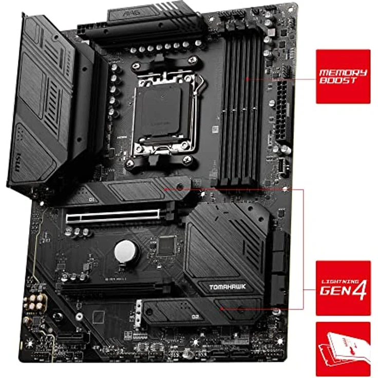 MSI MPG B650 Tomahawk WiFi Mainboard, ATX - Unterstützt AMD Ryzen 7000 Serie Prozessoren, AM5-14 Duet Rail 80A VRM, DDR5 Memory Boost 6400+MHz/OC, 2 x PCIe 4.0 x16, 3X M.2 Gen4, Wi-Fi 6E – Bild 3