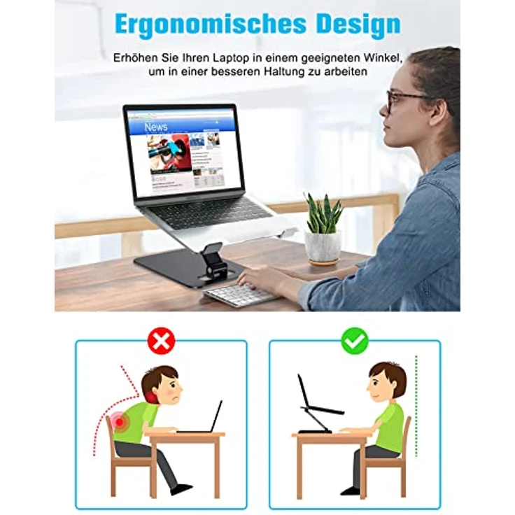Babacom Laptop Ständer, Höhenverstellbarer, Faltbarer Stand aus Aluminiumlegierung, Ergonomisch und Belüftet, Kompatibel mit Laptops 10-16" (Schwarz) – Bild 2