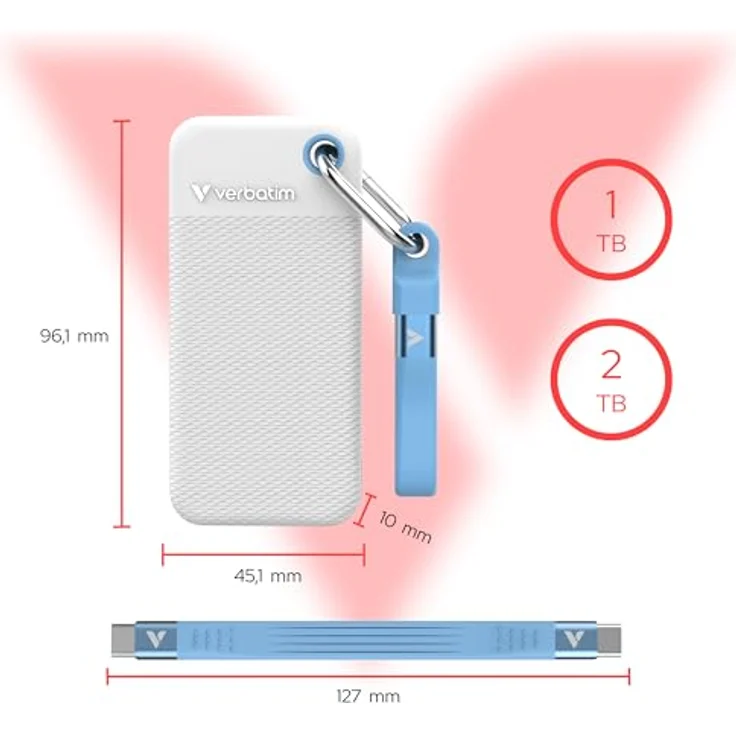 Verbatim Pocket SSD 1TB, Externe SSD mit USB 3.2 Gen 2, hohe Leserate bis 1000 MB/s, Weiss/Blau – Bild 3