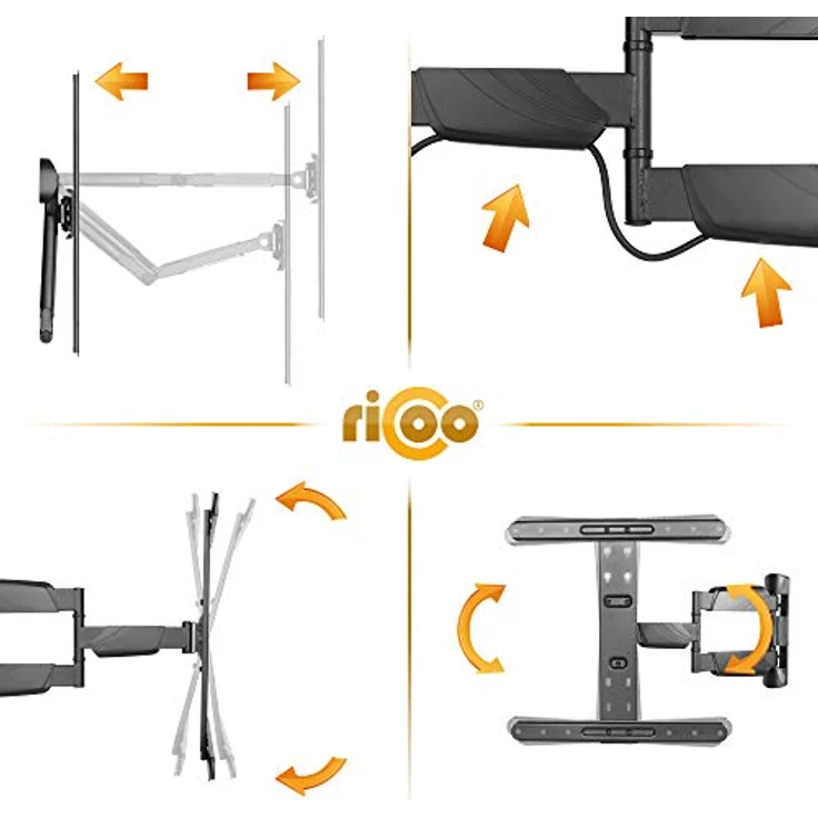 RICOO TV Wandhalterung Fernseher Schwenkbar Neigbar für 37-55 Zoll, Universal TV Halterung S5644, Fernsehhalterung für Wand, Wandhalterung Fernseher 55 Zoll+ bis 35 Kg mit max. VESA 400x400 mm – Bild 3