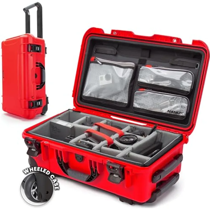 NANUK 935 Pro Photo Kit, wasserdichter Hartschalenkoffer für Kameras mit gepolsterten Trennwänden und Rollen, 56 x 36 x 23 cm, staubdicht und stoßfest, Handgepäck, Rot