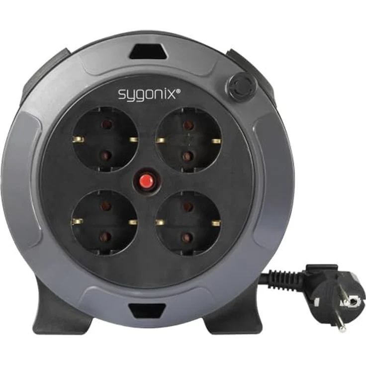Sygonix SY-5806896 Kabeltrommel 5 m Schwarz Schutzkontakt-Stecker mit 4 x Schutzkontaktsteckdosen und Überhitzungsschutz – Bild 2