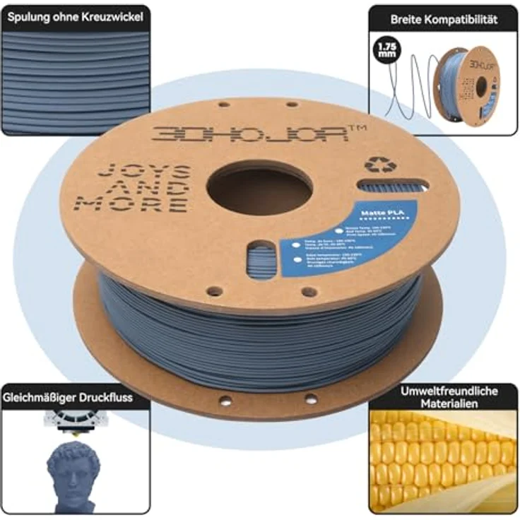 3DHoJor Matte PLA Filament Dunkelgrau, 2KG, 1.75mm, hohe Zähigkeit und matte Oberfläche – Bild 2