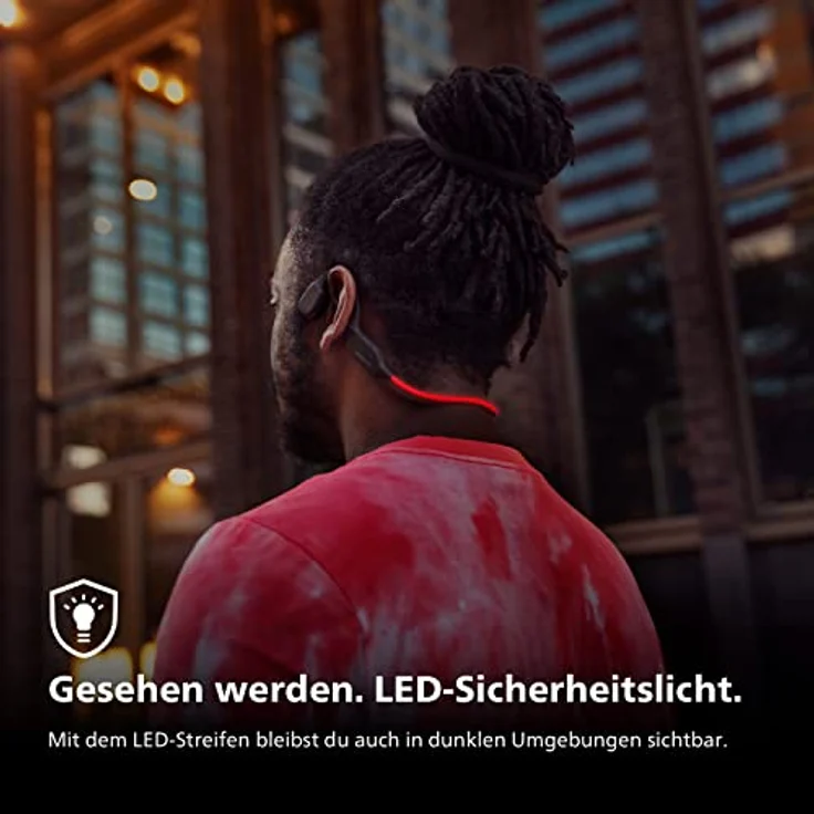 Philips Audio TAA7607BK/00 Kabelloser Open-Ear-Sportkopfhörer, Spritzwasser- und Schweißschutz gemäß IP66 bis zu 9 Stunden Wiedergabezeit, LED-Sicherheitsleuchten, Schwarz, Einheitsgröße – Bild 5