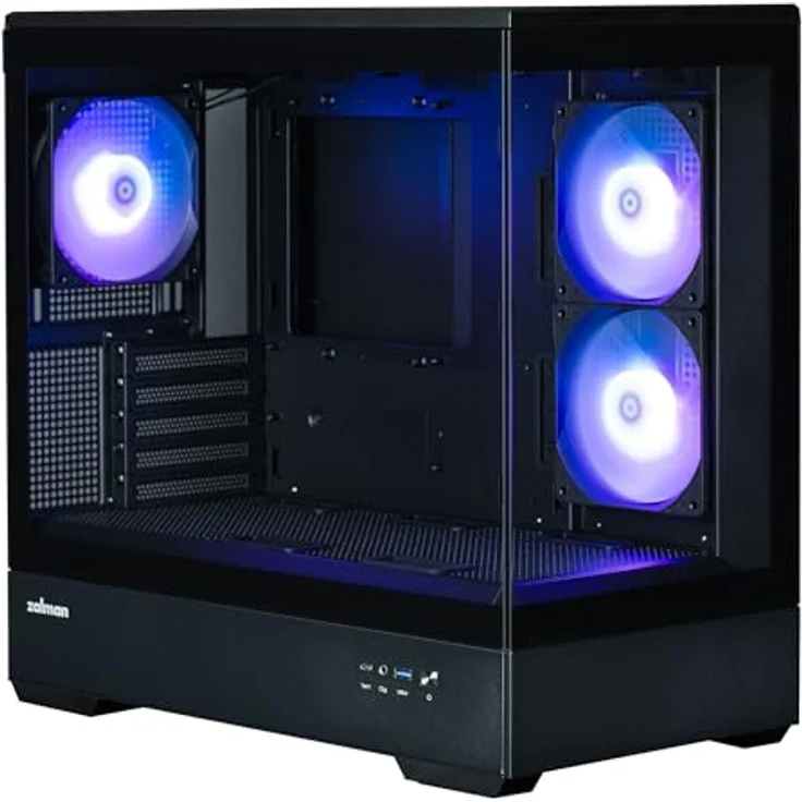 Zalman ATX Semi-Tower Gehäuse, Mini-Tower mit 3 x 120 mm LED A-RGB, schwarzes gehärtetes Glas, für Micro-ATX/Mini-ITX M/B, Typ C/USB 3.0 – Bild 8