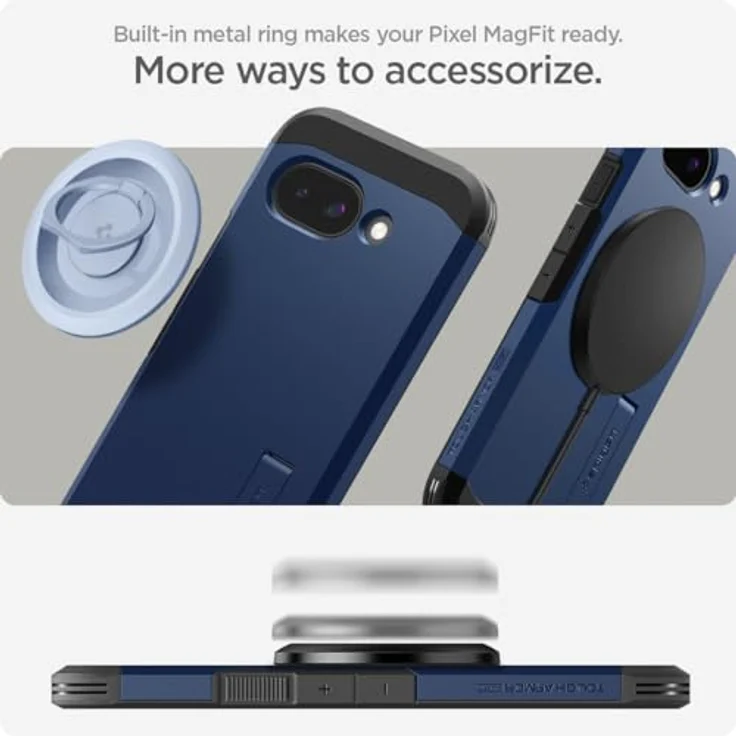 Spigen Tough Armor(AI) MagFit Hülle für Google Pixel 9a, Kompatibel mit MagSafe - Navy Blue, Doppelschichtige Schutzhülle mit integriertem Magnet und Kickstand – Bild 5
