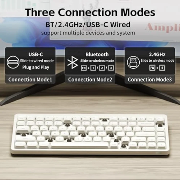 nuphy Node75, kabellose mechanische Tastatur mit 75% Layout, 84 Tasten, Hot-Swappable, PBT-Keycaps, RGB-Beleuchtung, Bluetooth/2,4 GHz/USB-C, unterstützt Touch-Gesten – Bild 3