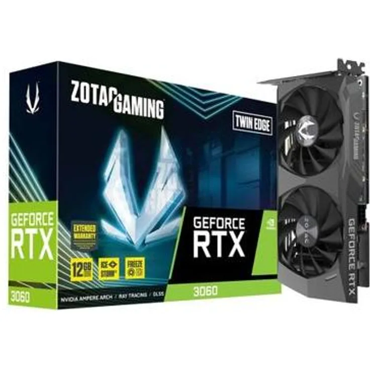 ZOTAC RTX 3060 Twin Edge OC, Next-Gen-Grafikkarte mit 12 GB GDDR6, 3x HDMI, 1777 MHz Boost-Takt