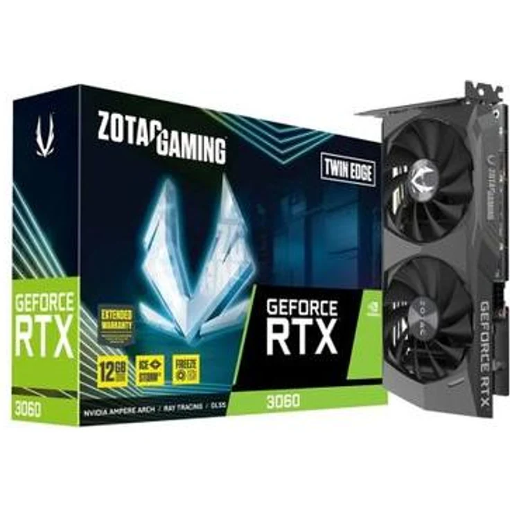 ZOTAC RTX 3060 Twin Edge OC, Next-Gen-Grafikkarte mit 12 GB GDDR6, 3x HDMI, 1777 MHz Boost-Takt