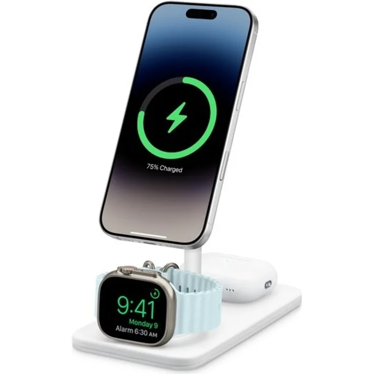 Twelve South HiRise 3 Deluxe, 3-in-1 Wireless Charger für MagSafe-Geräte, Qi2, weiß