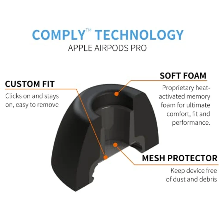 Comply Foam Tips 2.0 für AirPods Pro, Memory Foam Ohrpassstücke mit TechDefender, 3 Paar in Schwarz, Größen S/M/L – Bild 6