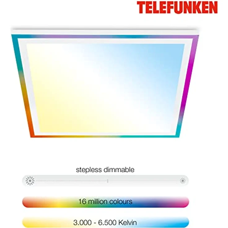 TELEFUNKEN LED Deckenleuchte RGBIC Magic, Dimmbar, Farbwechsel, Fernbedienung, Nachtlicht, 470x470x70 mm (LxBxH), Weiß – Bild 3