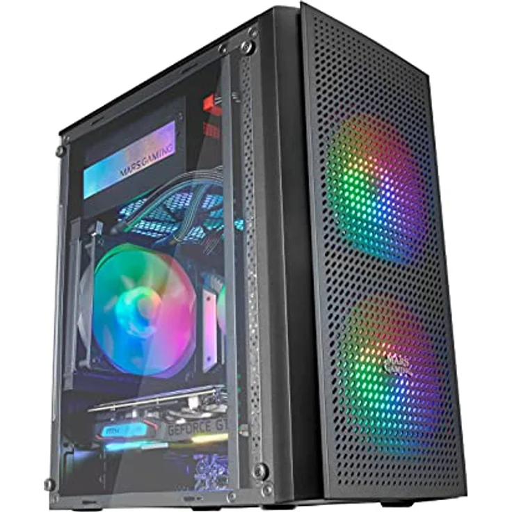 MARSGAMING MC300 Schwarz, MicroATX PC Gehäuse, Gehärtetes Glas, Mesh Front, 3xFRGB Lüfter – Bild 1