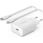Belkin 25-W-Power Delivery-USB-C-PPS-Ladegerät mit USB-C/Lightning-MFi-Kabel, USB-C PD-Netzadapter, PPS-fähiges Schnellladegerät für Geräte wie das iPhone 14/14 Plus, 13, 12, 11 Pro, Pro Max, mini