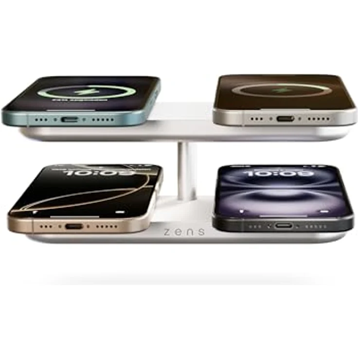OtterBox Zens Quattro Wireless Charger Pro 4, kabelloses MagSafe und Qi2-Ladegerät (15 W) für iPhone und AirPods, inkl. 65-W-Netzteil und 1,5-m-Kabel, Weiß – Bild 2