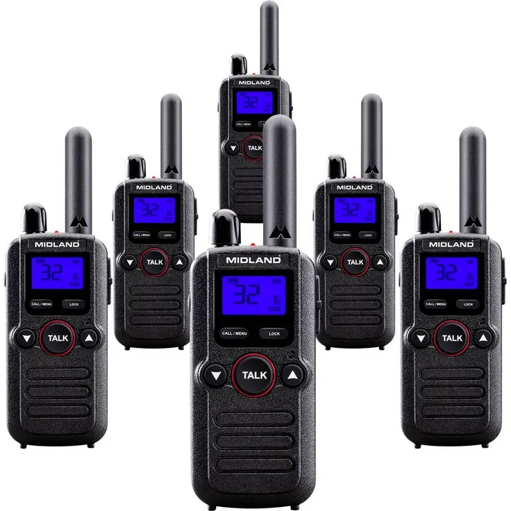 Midland BR180 Business Radio C1625.01, 6er Set PMR-Funkgeräte mit 6-fach Standlader, lizenzfrei und leicht (18 g)