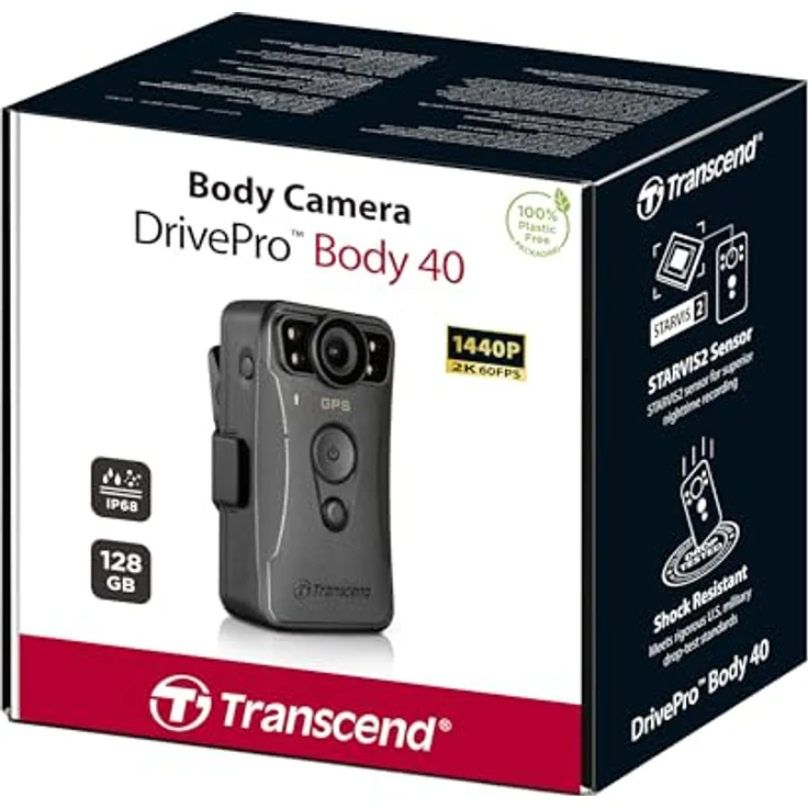 Transcend DrivePro Body 40, 128GB 2K QHD Bodycam mit WLAN, Bluetooth, GPS, spritzwassergeschützt, Schwarz – Bild 2