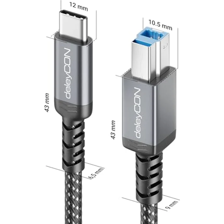 deleyCON USB 3.2 Gen1x1, 0,5m USB-C auf USB-B Kabel mit 5 Gbit/s Übertragungsgeschwindigkeit, Schwarz – Bild 2