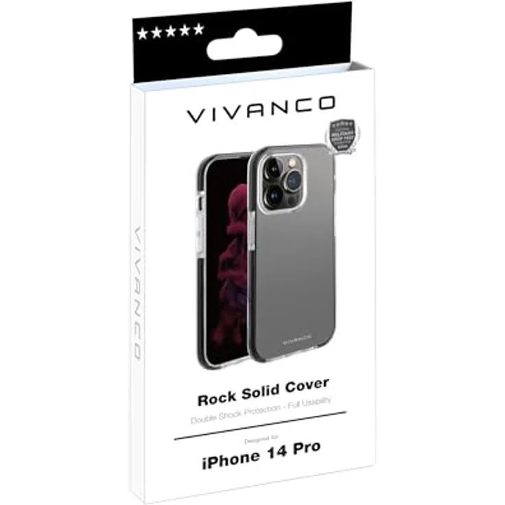 Vivanco Rock Solid Cover für Apple iPhone 14 Pro, Anti Shock Schutzhülle, Schwarz und Transparent – Bild 6