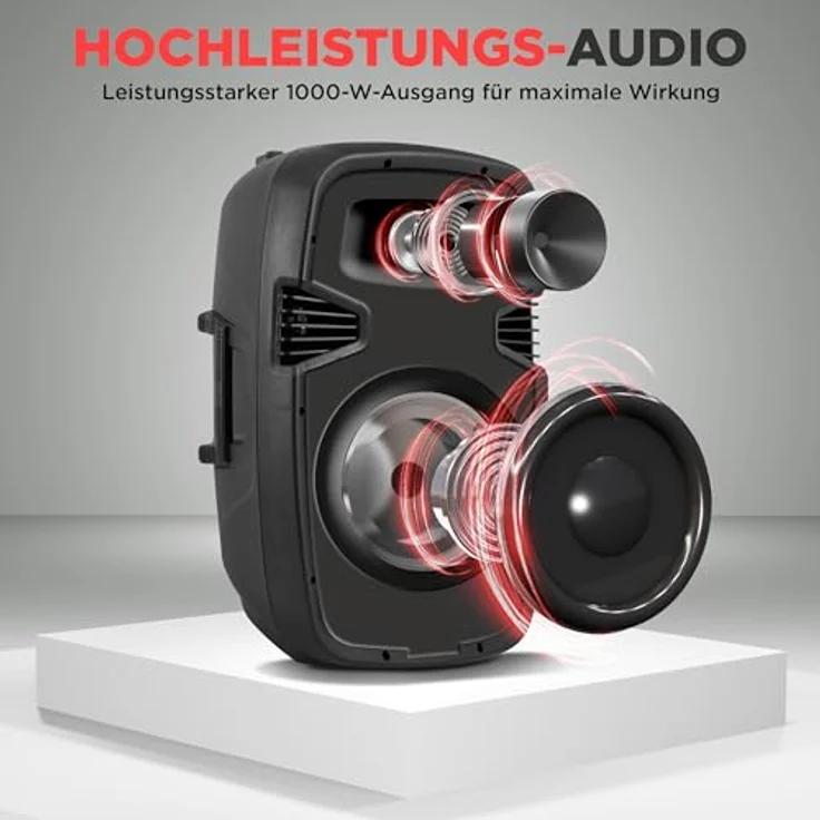 Pyle PPHP1049KT, 1000W PA Anlage Komplettset mit 2 Lautsprechern, Bluetooth-fähig, Mikrofon, USB/SD/MP3/AUX, mit 2 höhenverstellbaren Lautsprecher-Ständern, Schwarz – Bild 2