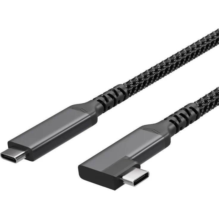S/CONN maximum connectivity Flexline-USB-C Ladekabel, USB C Stecker auf USB-C Stecker, 2m, 100W PD, 90°, Textil, Schwarz
