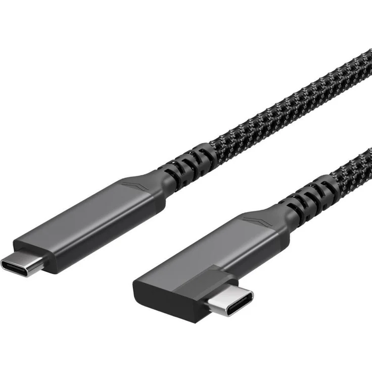 S/CONN maximum connectivity Flexline-USB-C Ladekabel, USB C Stecker auf USB-C Stecker, 2m, 100W PD, 90°, Textil, Schwarz