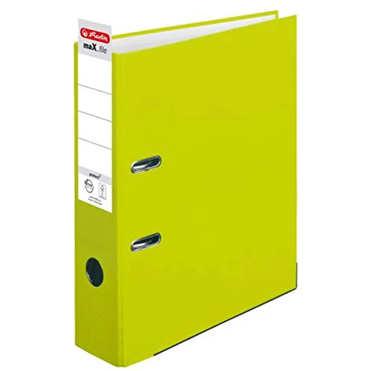 Herlitz Aktenordner maX.file protect A4 8cm neon grün, mit Qualitäts-Hebelmechanik und Sichttasche am Rücken – Bild 2