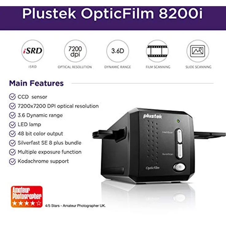 Plustek OpticFilm 8200i SE 35mm Dia/Negativ Filmscanner (7200 dpi, USB) inkl. SilverFast SE – Bild 2