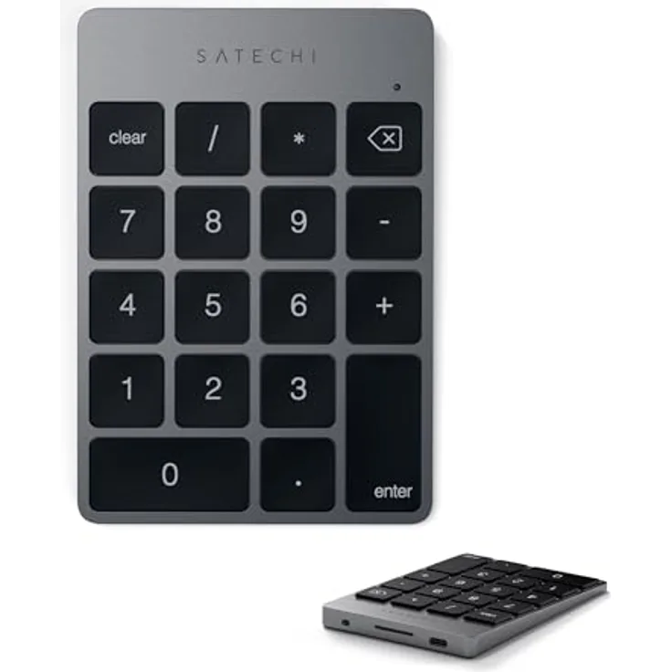 SATECHI Bluetooth Zahlenblock, Kabelloser Aluminium 18-Tasten Nummernblock, USB-C wiederaufladbar für MacBook & Windows - Space Grau