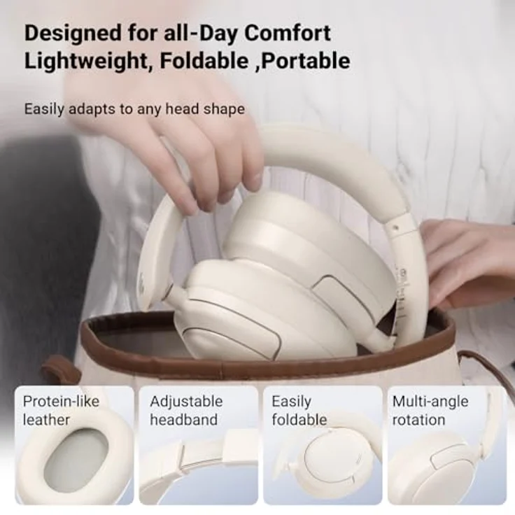 Edifier V80 Wireless Over Ear Kopfhörer mit -44dB ANC, Hi-Res Audio, 45 Std. Akku, Bluetooth 5.4, Multi-Point-Verbindung, AI-Klare Anrufe, Schnellladung - Blushell – Bild 5