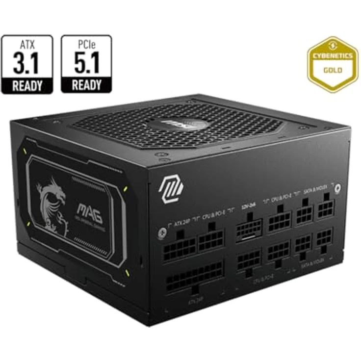 MSI MAG A750GL PCIE5 II, 750 W PC-Netzteil, 80 PLUS Gold, vollmodular, aktive Kühlung, Schwarz – Bild 9