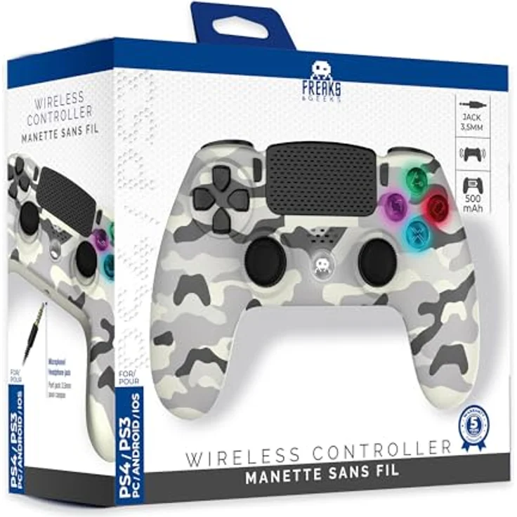 Trade Invaders Wireless Controller für PS4, 3,5mm Klinkenanschluss, LED-White Camo, drahtlos mit vibrierenden Tasten, Weiss – Bild 2