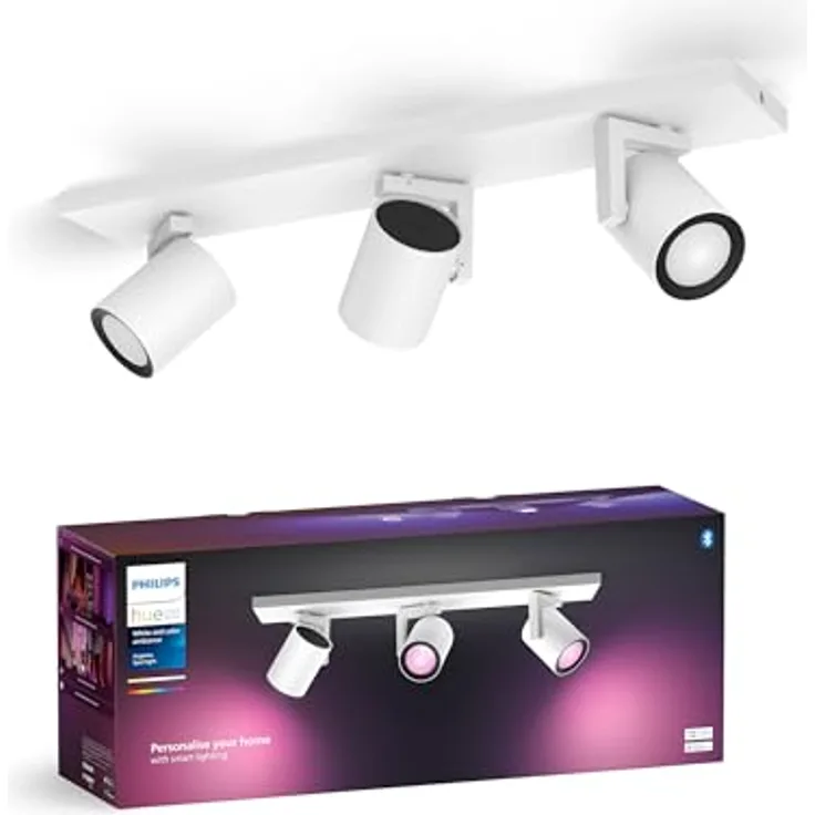 Philips Hue White & Color Ambiance Argenta Deckenlampe mit Dreierspot, smarte Lichtsteuerung über Sprache und App, weiß