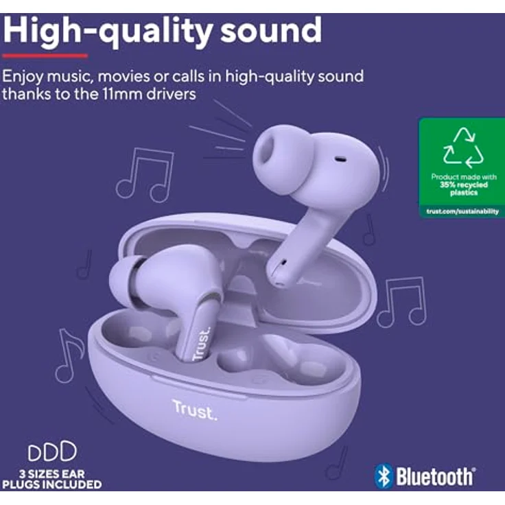 Trust Yavi Enc Earbuds, kabellose In-Ear Kopfhörer in Lila mit hochwertigem Sound – Bild 2