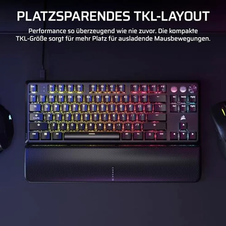 Corsair K70 Pro TKL Gaming Tastatur, TKL-Tastatur (80%), Corsair MGX – schwarz, ISO (DE) – Bild 3