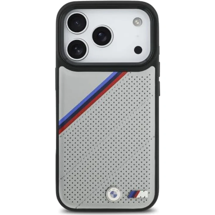 CG MOBILE BMW M Tricolor Metal Logo Schutzhülle, kompatibel mit MagSafe für iPhone 17 Pro, grau, aus Kunstleder/PC/TPU – Bild 3