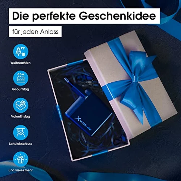 XLayer Powercharger 65W USB C Typ Schnellladegerät Schwarz 3-Port Netzteil GAN Technologie - Fast Charger Adapter Kompatibel mit MacBook/Pro/Air, iPhone, iPad, Galaxy, Huawei, Xiaomi, Lenovo, Dell – Bild 5