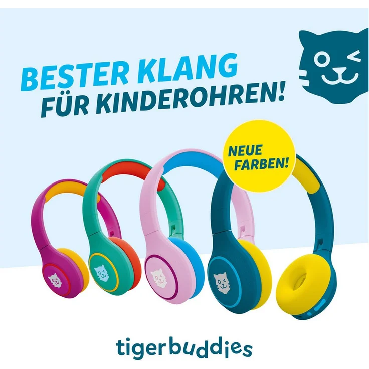 TigerMedia tigerbuddies Kinder-Kopfhörer, mit integrierter Lautstärkebegrenzung und Bluetooth-Anschluss, faltbar