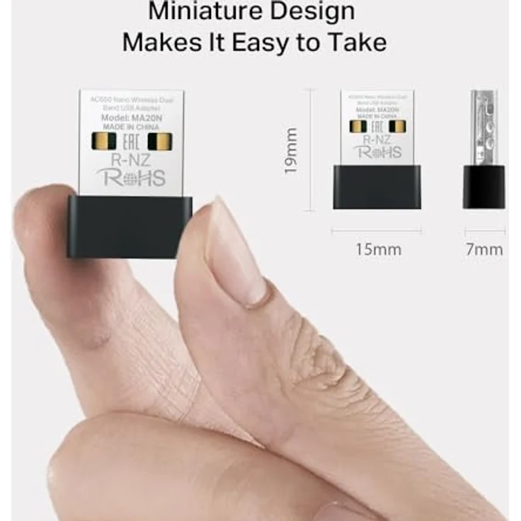 Mercusys AC650 Nano Wireless Dual Band USB Adapter, kompakt, bis zu 650 Mbit/s, Plug-and-Play, schwarz – Bild 3