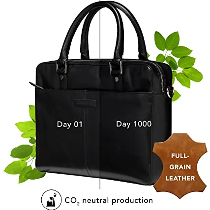 dbramante1928 - Rosenborg Laptoptasche 16 Zoll für Damen und Herren - Tasche mit strukturierten Ledergriffen und einem verstellbaren Schultergurt - Aus echtem Vollnarbenleder - Black (2nd Gen) – Bild 4