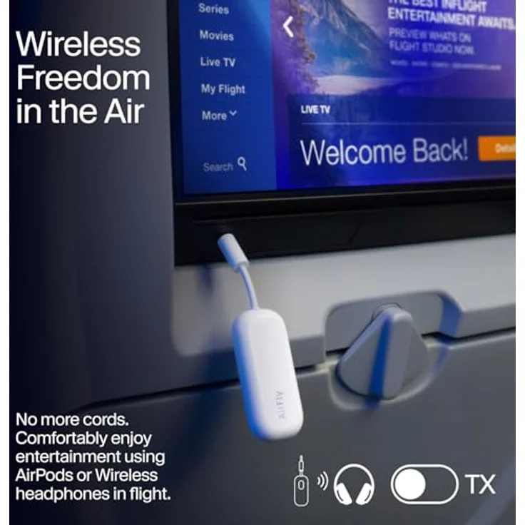 Twelve South AirFly Pro | Wireless Transmitter- Receiver With Audio Sharing for up to 2 Airpods-Wireless Headphones to Any Audio Jack for use ON Airplanes, Boats or in Gym, Home, Auto – Bild 4